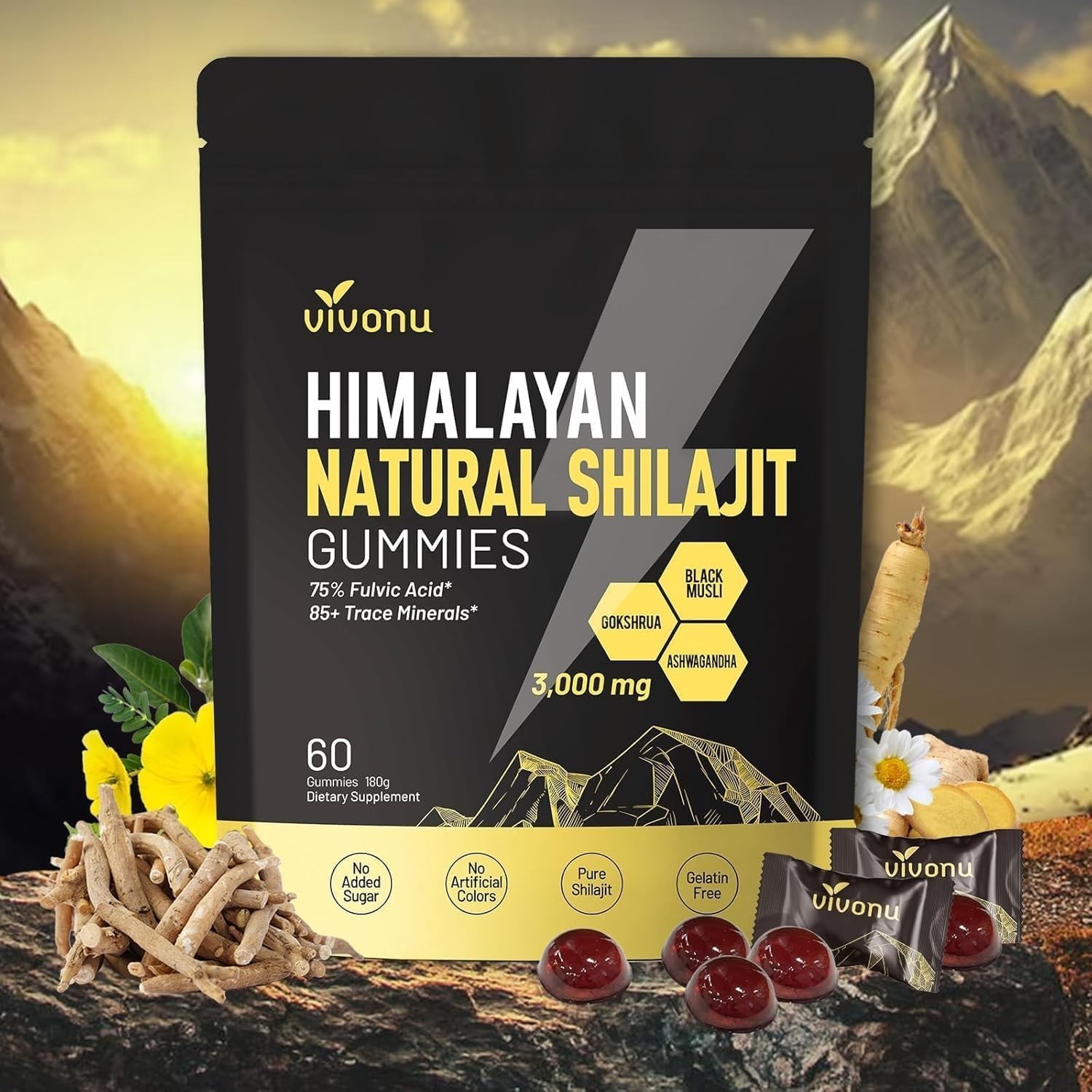 Pure Himalayan Shilajit Gummies with 60 Count (Pack of 1)