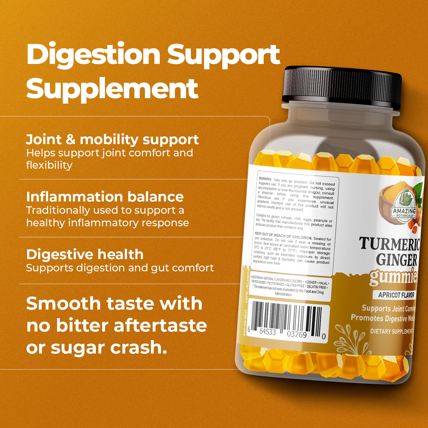 Turmeric & Ginger Gummies – 270 mg Turmeric Extract & 12 mg Ginger per Serving