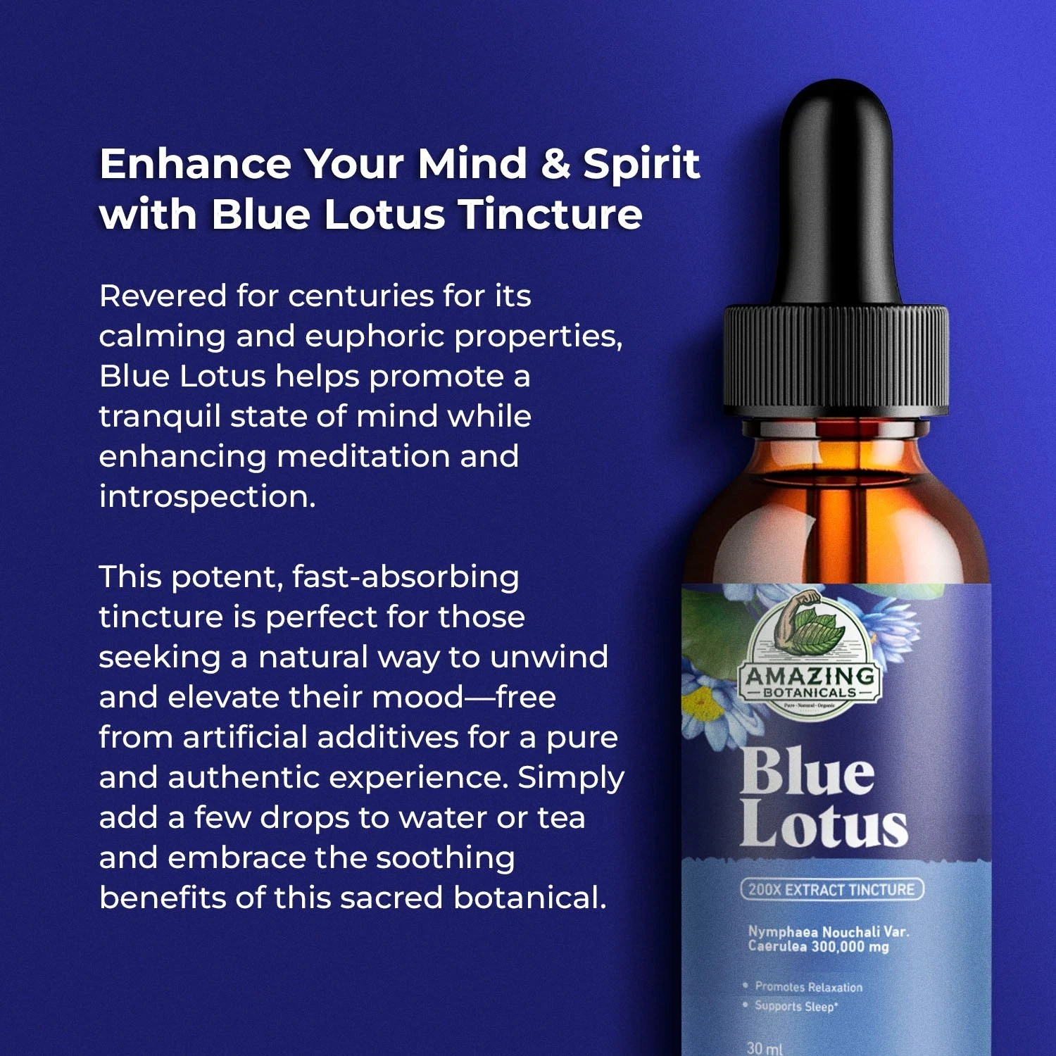 Blue Lotus 200X Extract Tincture – 50mg – Alcohol based formula, Vegan