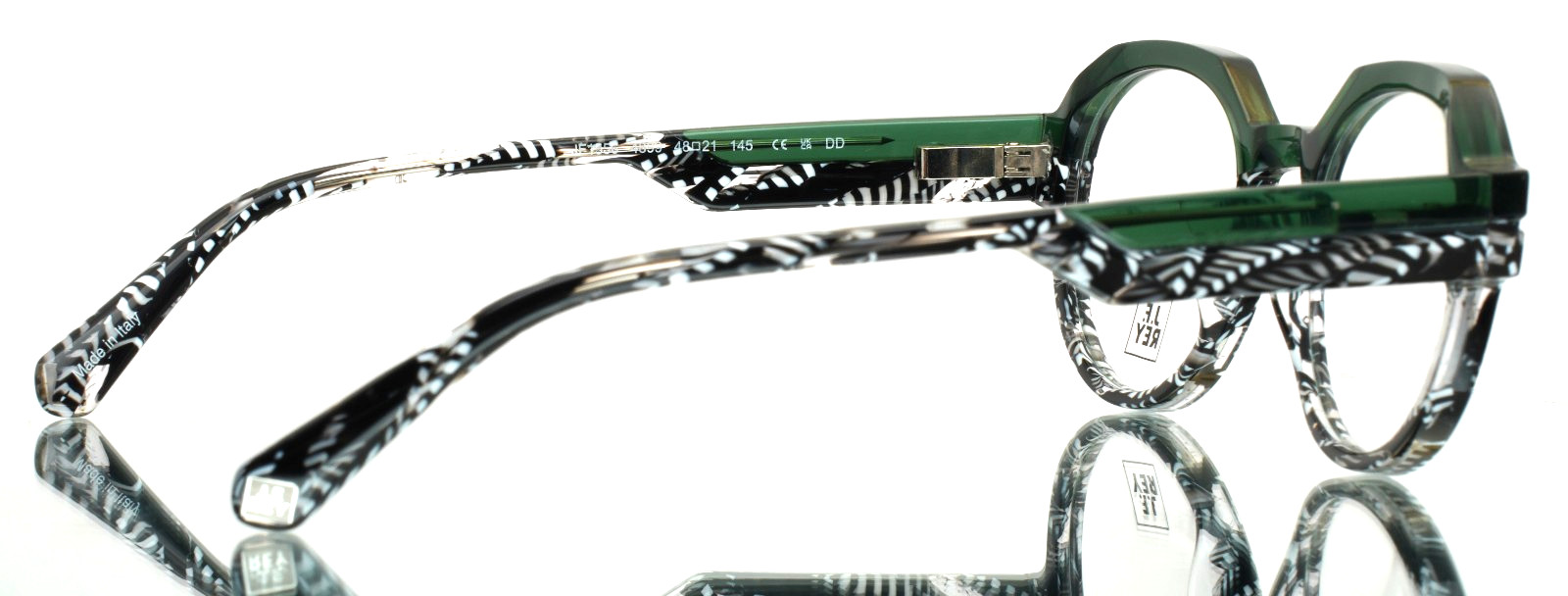 JF REY JF1556 4899 Green Black White Womens Round Full Rim Eyeglasses 48-21-145