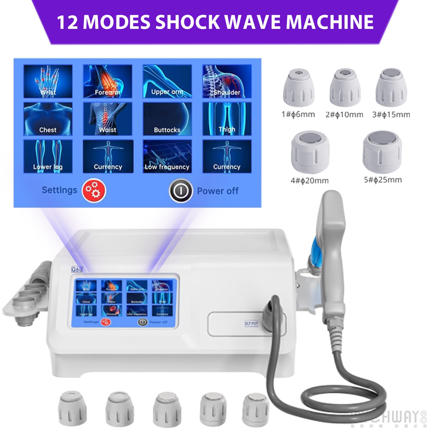 8Bar ESWT Radial Shockwave Therapy Machine ED Treatment Pain Relief Spa 5 Heads