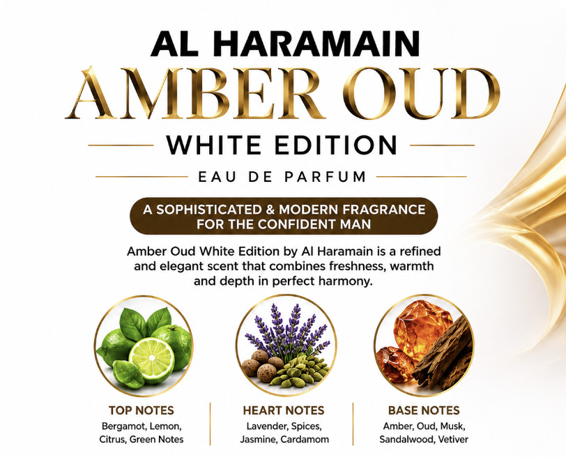 AL HARAMAIN Amber Oud White Edition EDP 60ml 2oz Unisex Perfume Luxury UAE