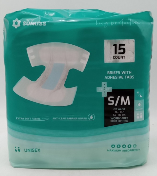 SUNKISS Adult Unisex Incontinence Briefs Small/Medium Adult Diapers 15 Count