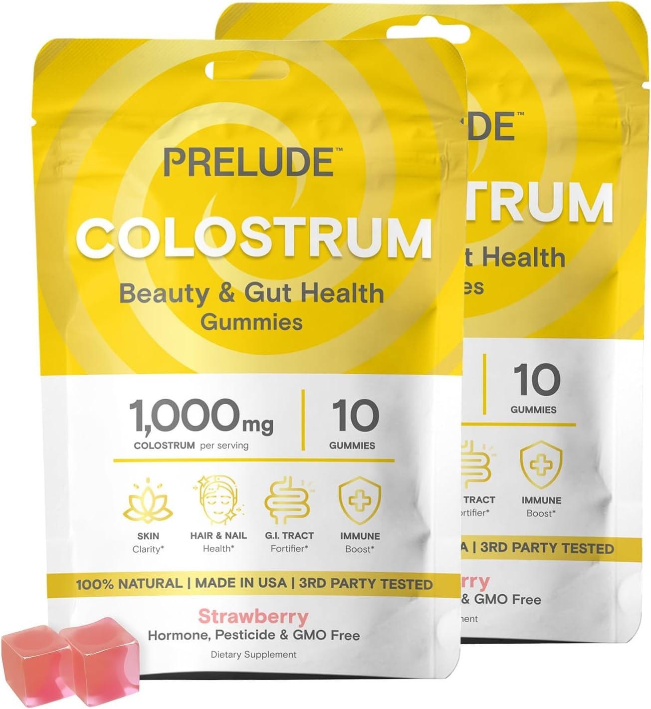 2 PACKS- Prelude Colostrum 10 Gummies 2 per serving 1000mg Bovine Supplement