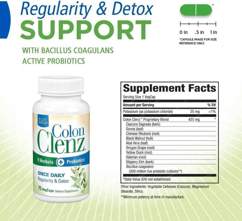 Body Gold Colon Clenz Regularity & Detox Formula | Once 75 Count Pack of 2