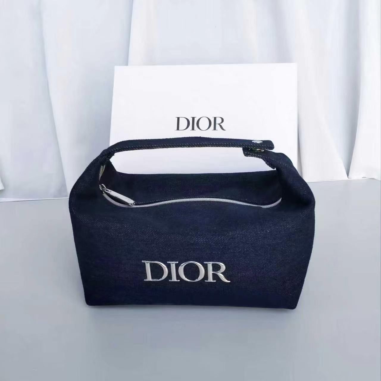 Christian Dior Cosmetic Makeup Bag Pouch With Top Handle New in Box!~ Blue