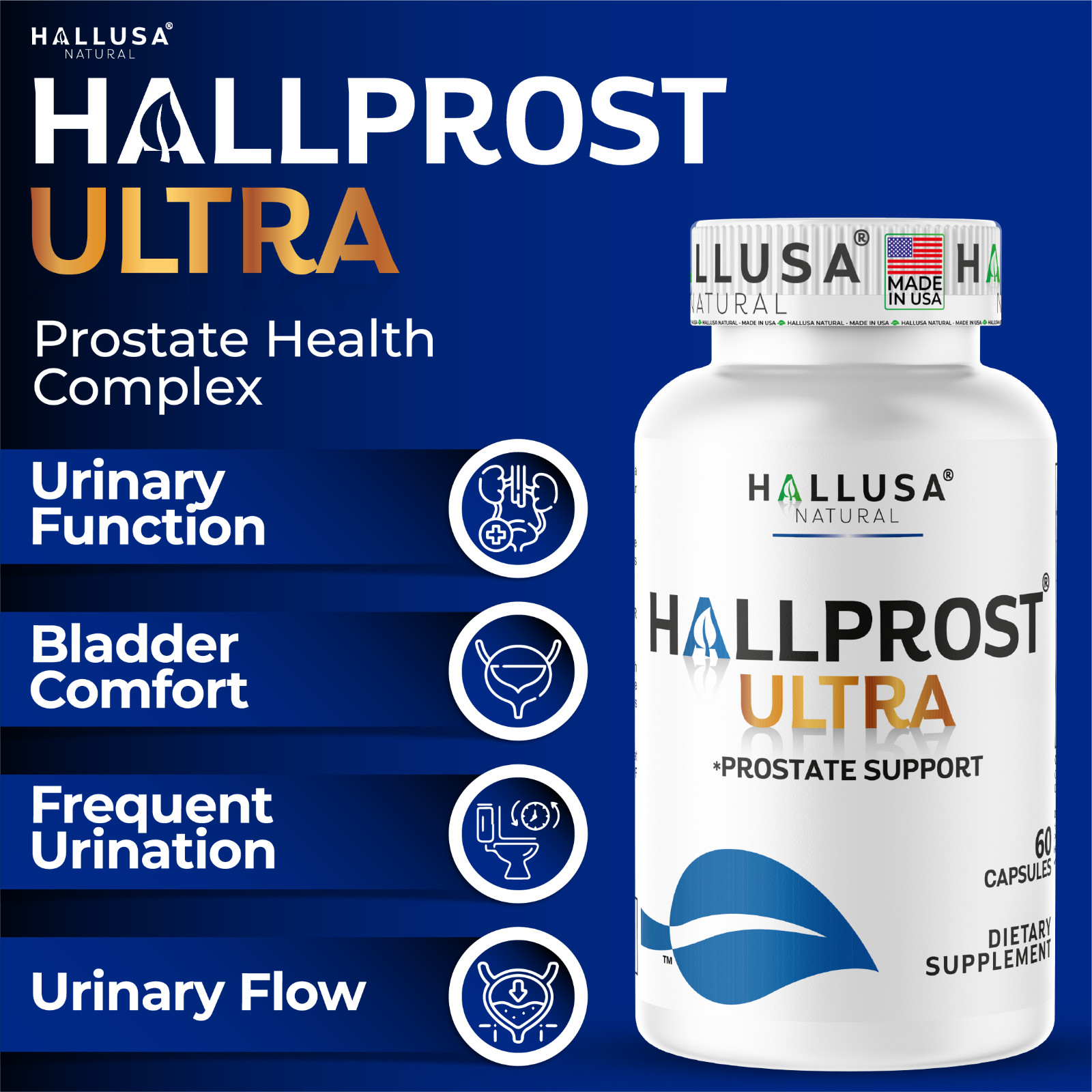 HALLPROST ULTRA – Inflamed Prostate, Urinary Support, Prostatitis – 120 Capsules