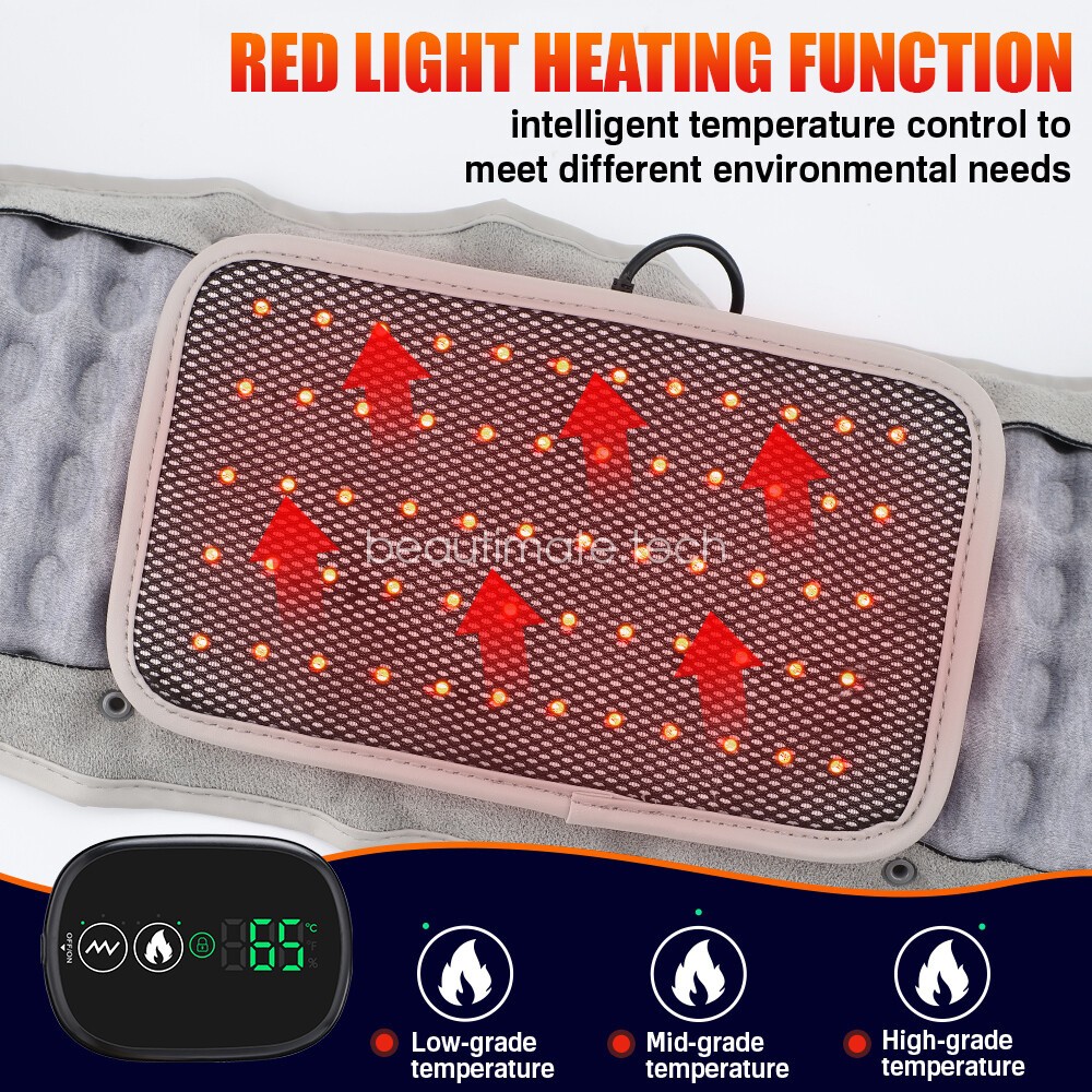 Heating Vibration Waist Belt Red Light Massager Lower Back Pain Relief Daily Use