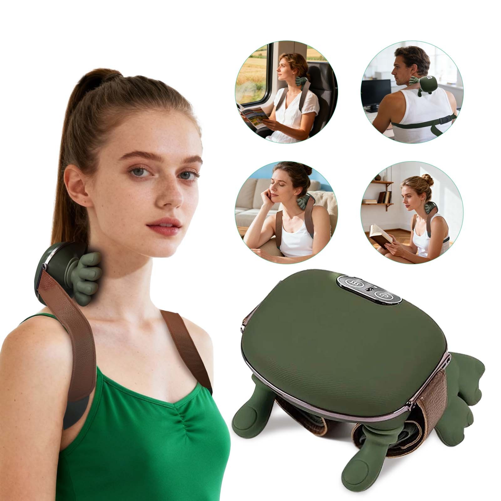 Wearable Neck Massager Designed for Daily Use w/ Quiet Shiatsu Soft Heat Relief