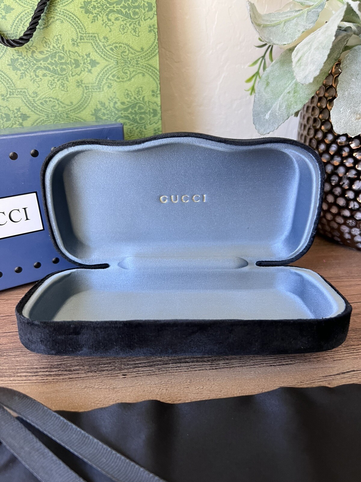 New Gucci Sunglasses Eyeglasses Case Black Eyewear Case W Box And Shopping Bag