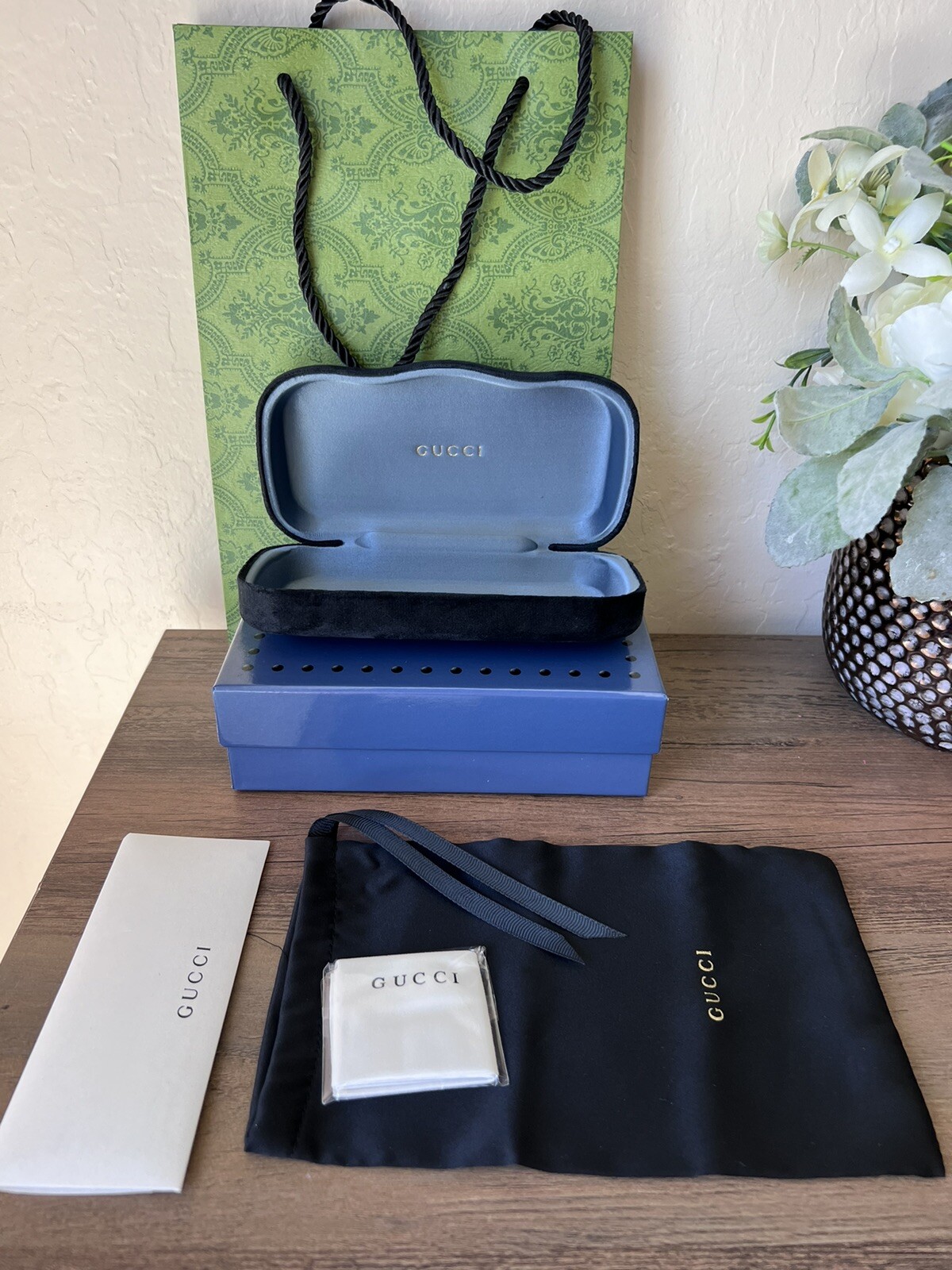 New Gucci Sunglasses Eyeglasses Case Black Eyewear Case W Box And Shopping Bag