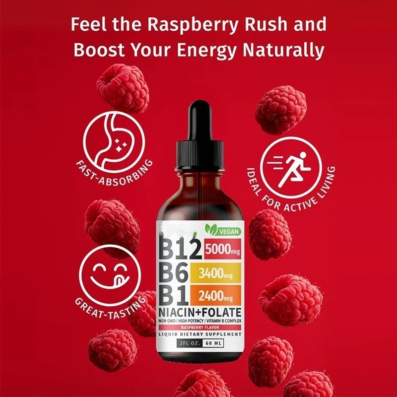 2-Bottles Vitamin B12 and B6 Liquid Drops B12 Complex – B1 Sublingual Vitamin B