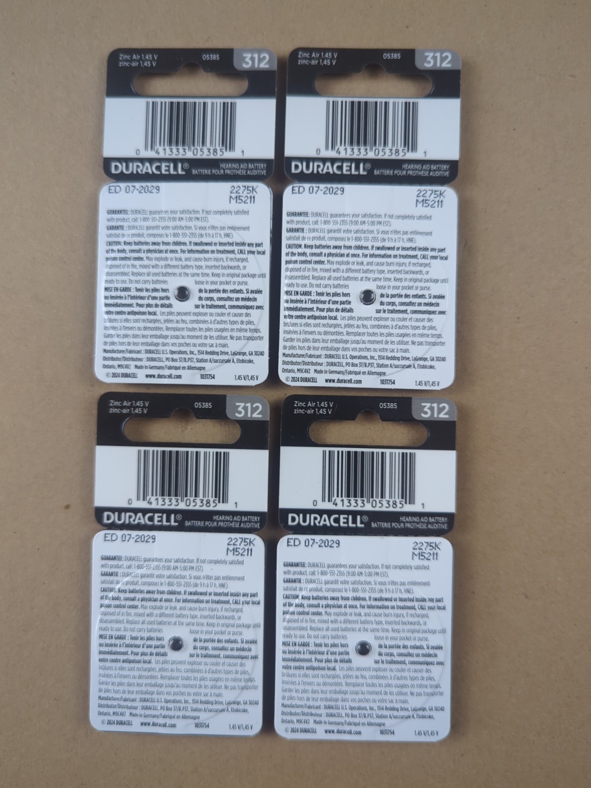 Duracell Hearing Aid Size 312 Batteries, 32 Count Exp. Date Is 7/2029