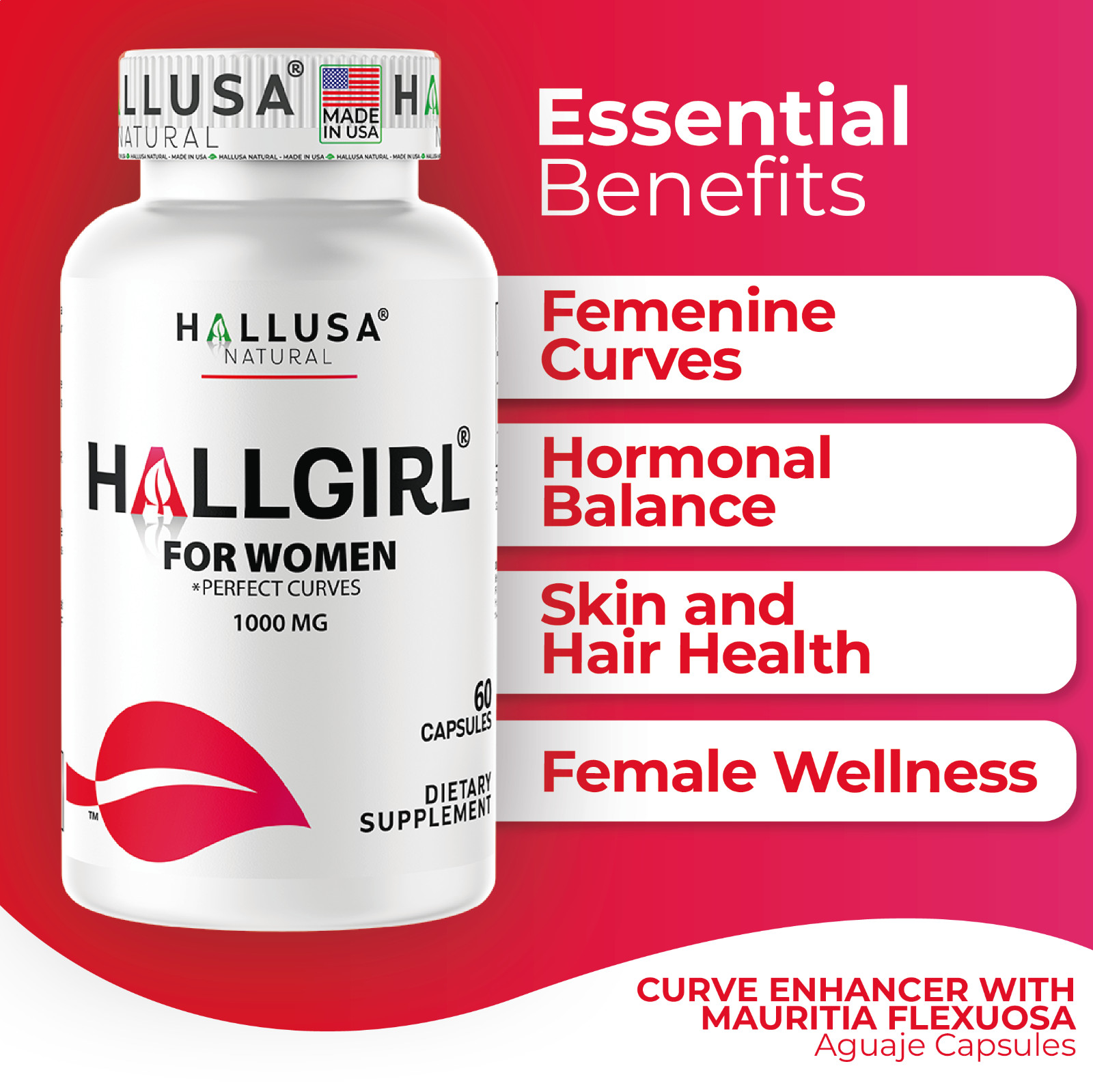 HALLADY 1000 mg – Aguaje Curves – Premium supplement for women 60 CAP