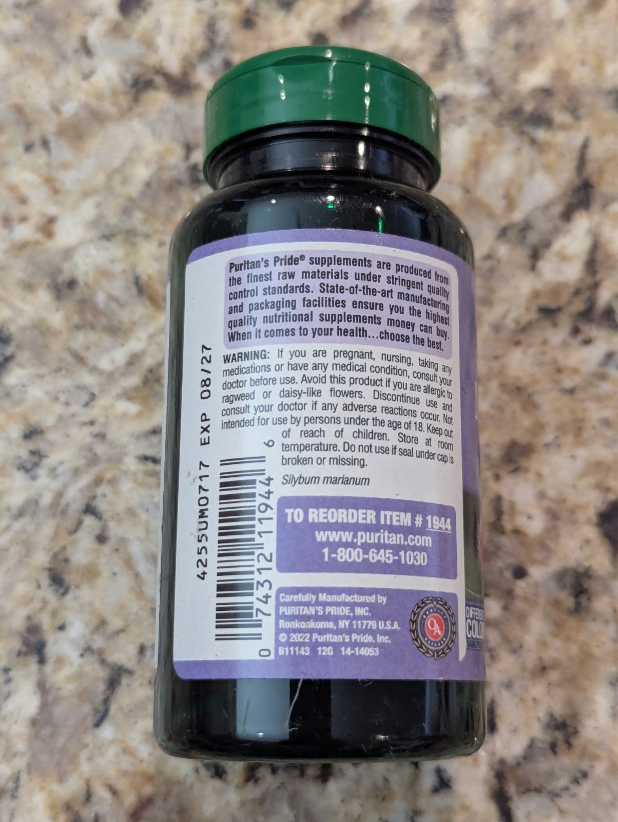 Puritan’s Pride Milk Thistle Extract 1,000mg 90 softgels exp: 08/2027