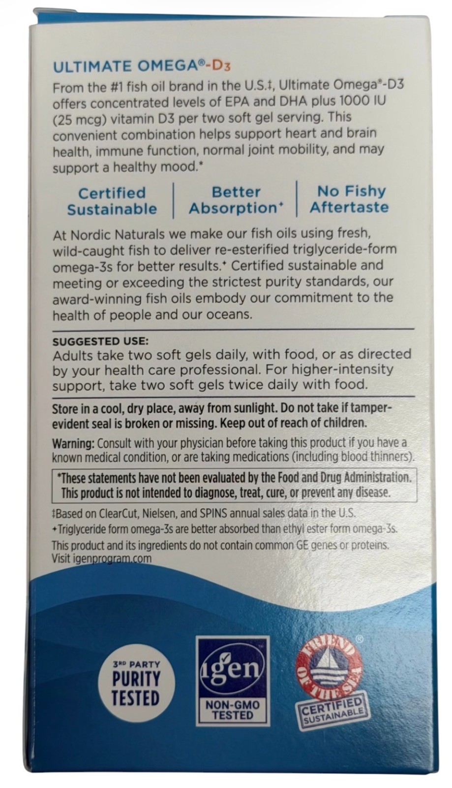 (1 BOXE 60 Soft Gels) Nordic Naturals Ultimate Omega-D3 1280mg Exp 04/28