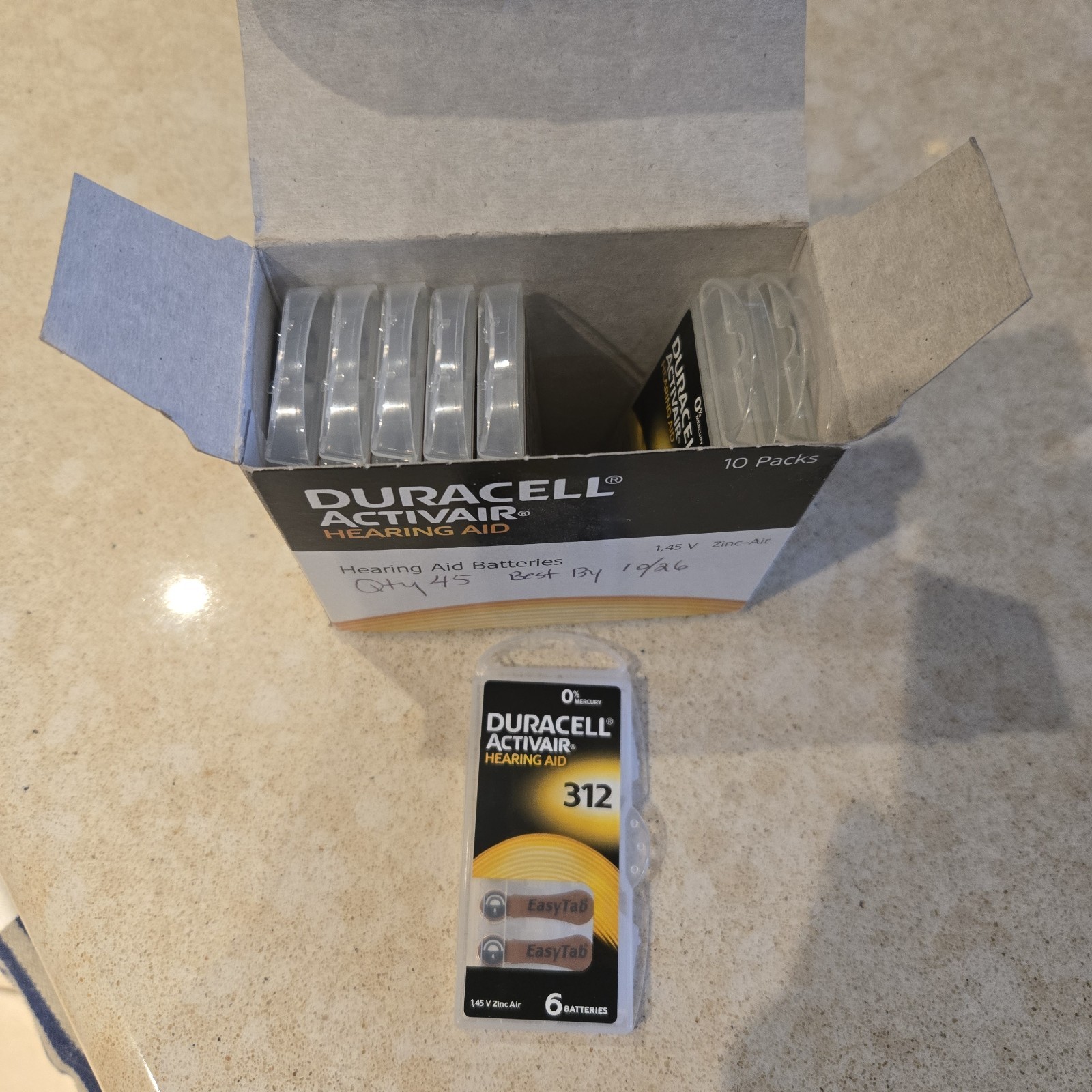 Qty 45 Duracell Activair Hearing Aid Batteries Size 312 Best By 10/26