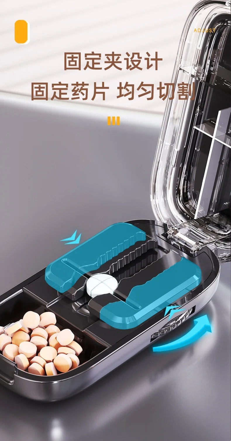 Adjustable Precise Pill Cutter Storage Box Portable Drug Tablet Medicine Dust US