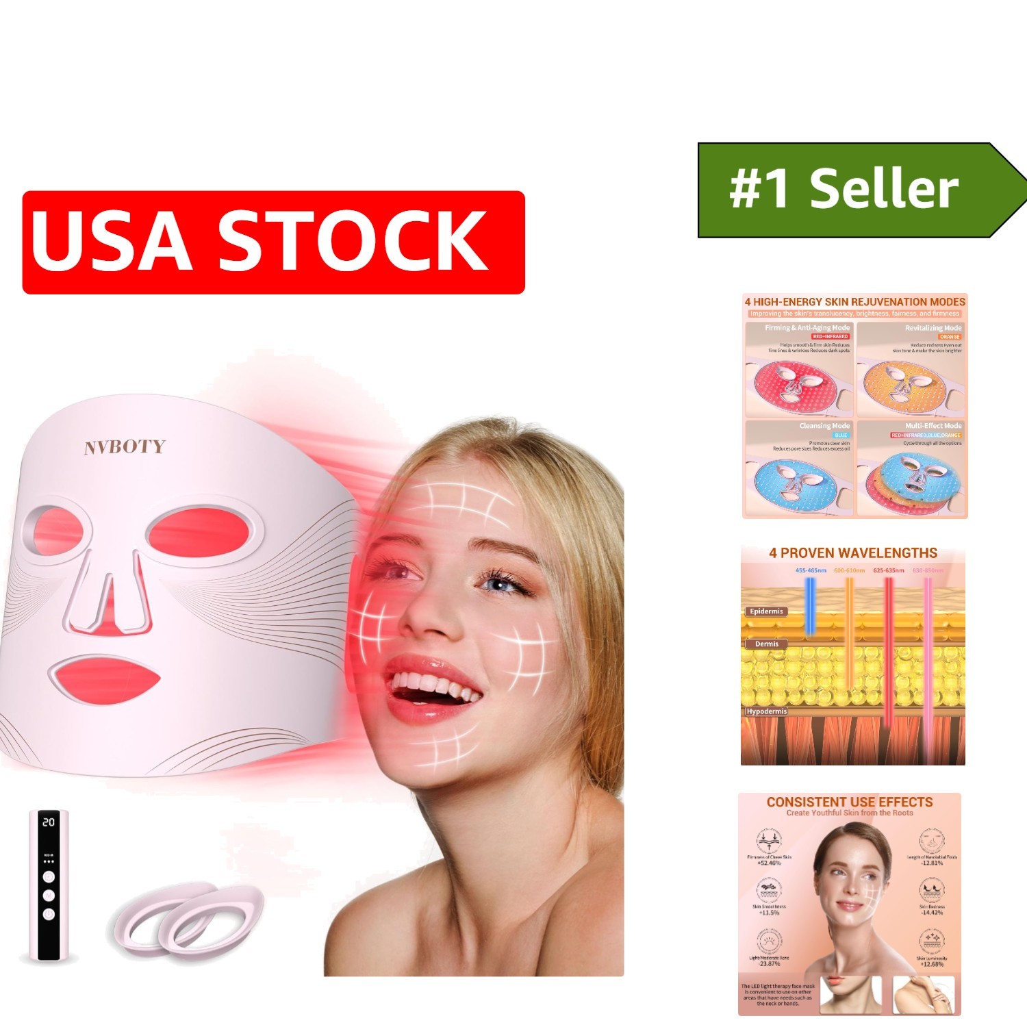 Advanced LED Face Mask with Infrared, Blue & Orange Light – Skin Rejuvenation