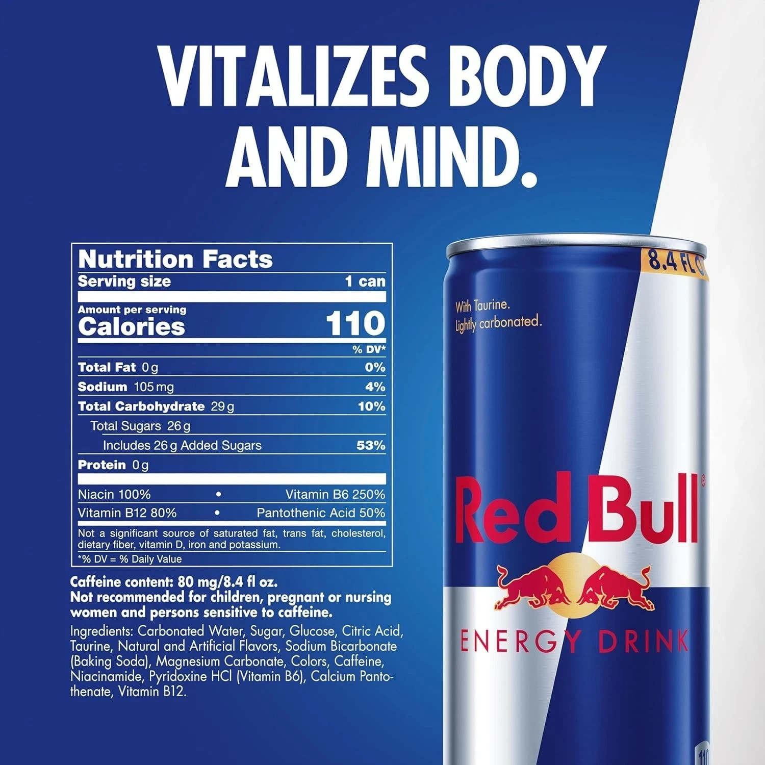 Red Bull Energy Drink with 80mg Caffeine plus Taurine, 8.4 Fl Oz (24 Pack) Cans