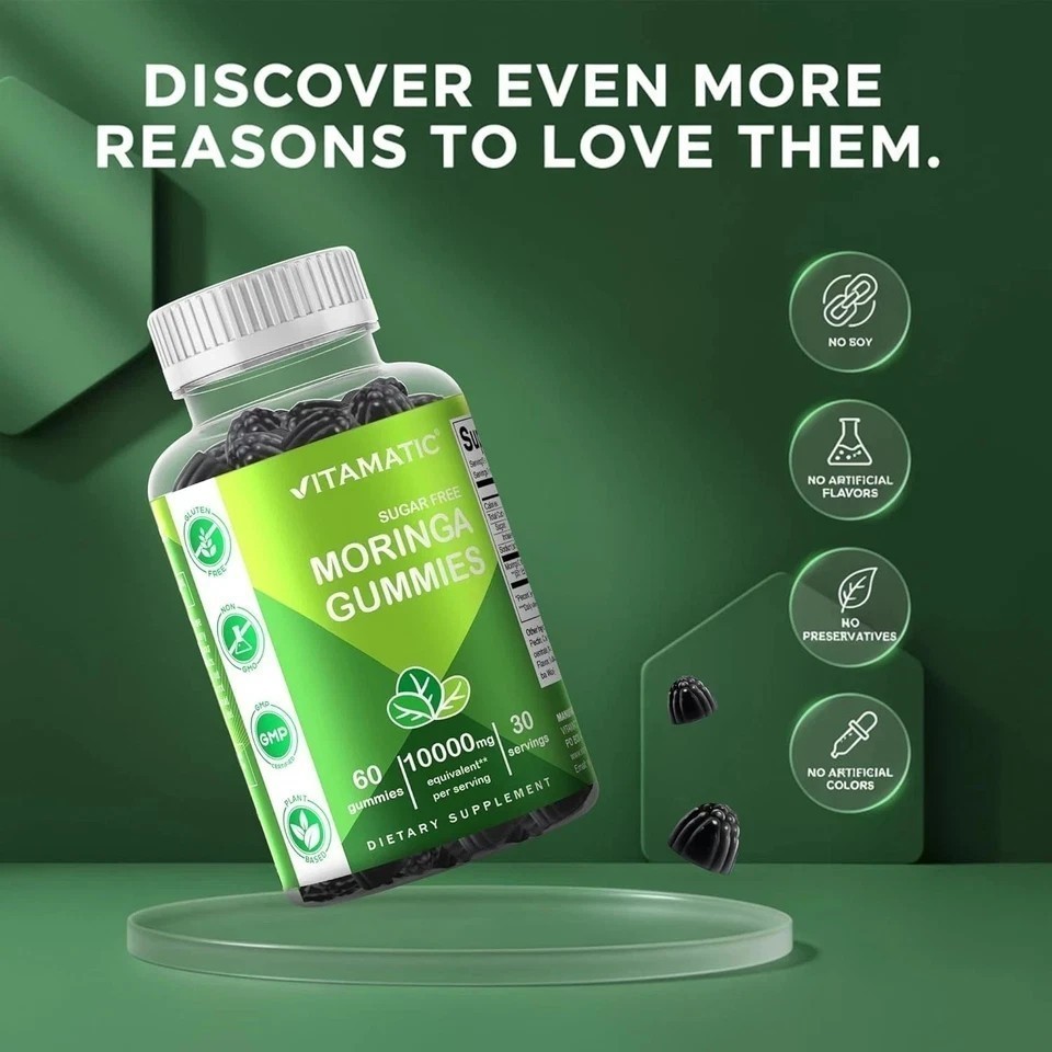NEW Vitamatic Sugar Free Moringa Gummies – 10,000 mg 60 Count (Pack of 1)