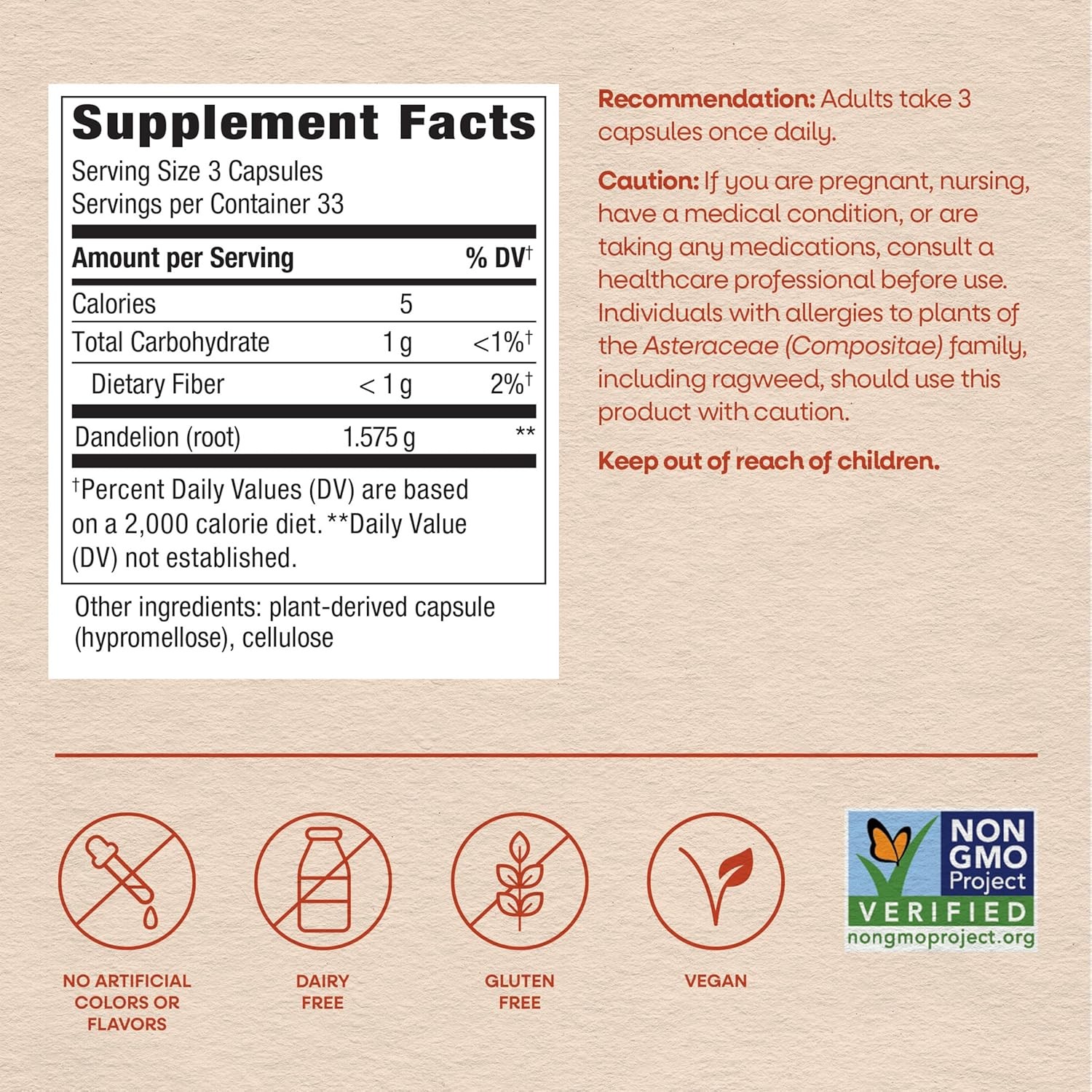 Dandelion Root Capsules, Traditional Diuretic Herb, 1,575 Mg Dandelion Root per