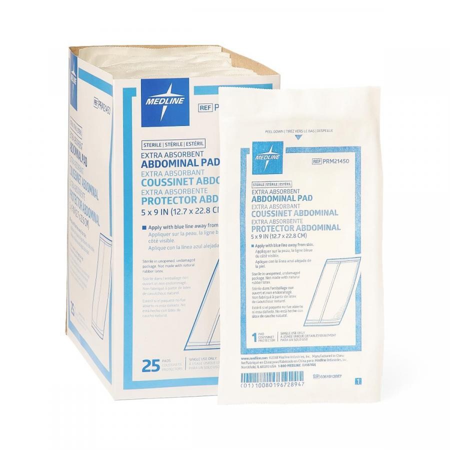 Medline Extra Absorbent Abdominal Pad, 5 x 9 Inches, Sterile, 400 Ct, PRM21450