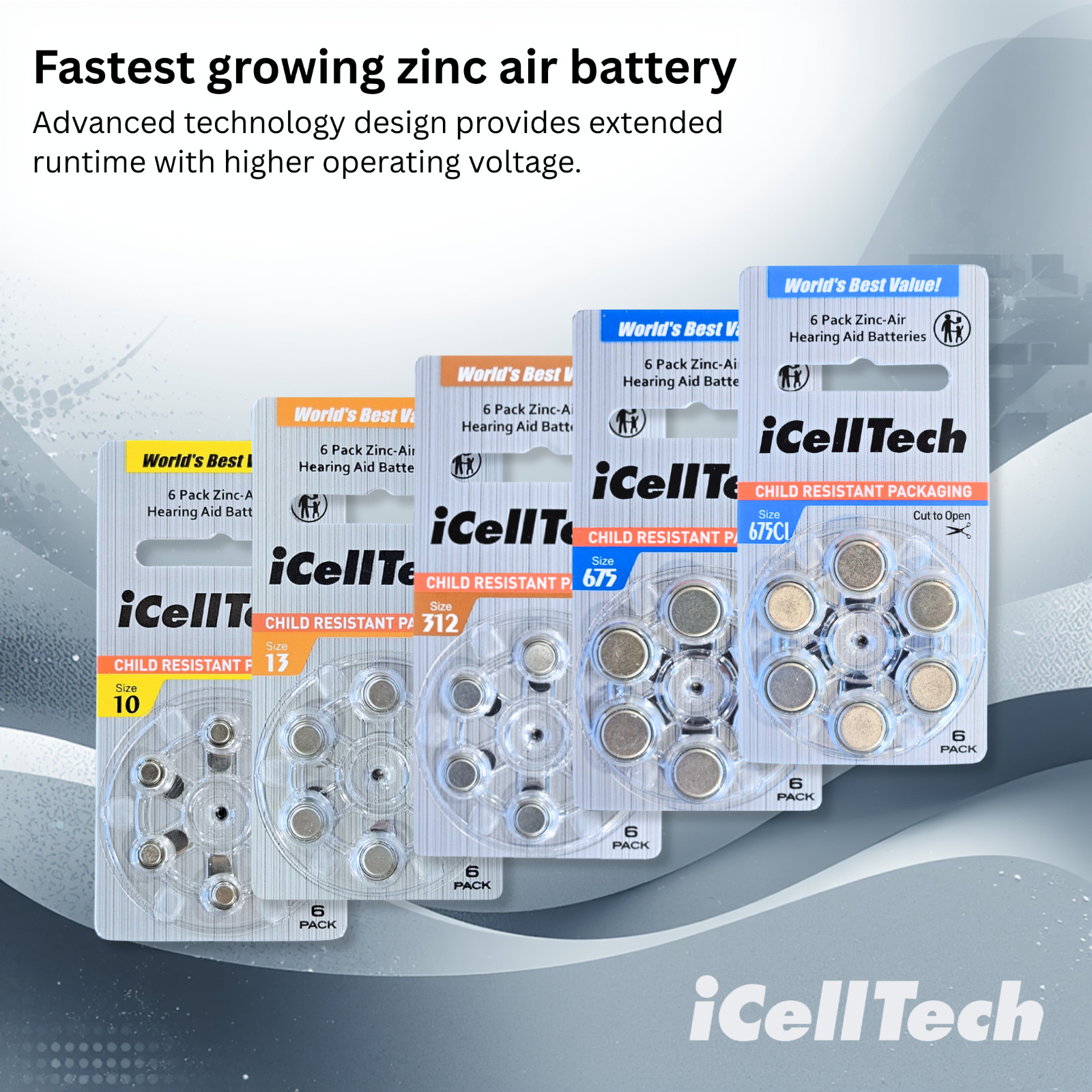 iCellTech Hearing Aid Batteries Size 10 (60 Pack) + Free Battery Buddy