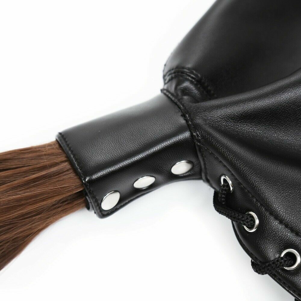 Adult unisex PU Leather Gimp Head Harness Headgear Hood party Mask ponytail wigs