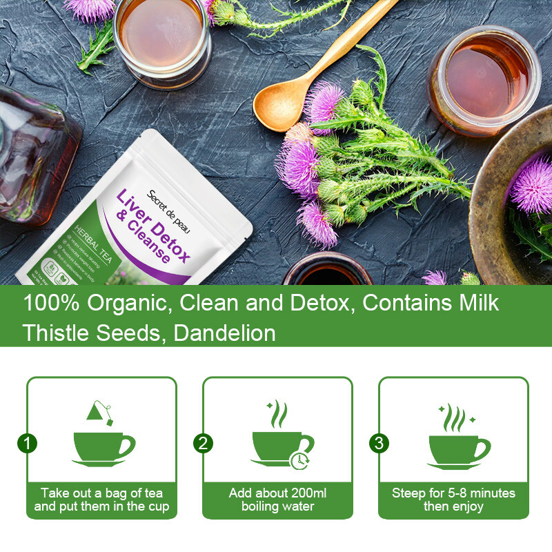Milk Thistle Liver Cleanse Detox Tea 30Days Herbal Liver Support Supplement