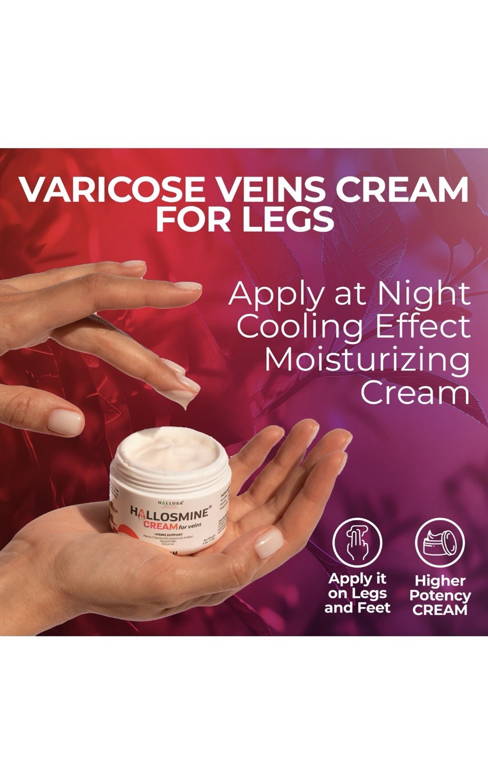 Hallusa Natural Hallosmine Advance 1000mg Diosmin 60 ct + FREE Leg Cream 4 oz