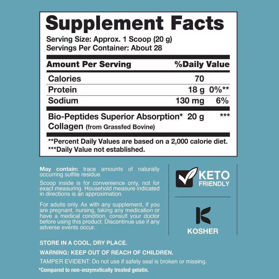 NeoCell Collagen Bio-Peptides Powder 20 Oz, Unflavored Grassfed Protein
