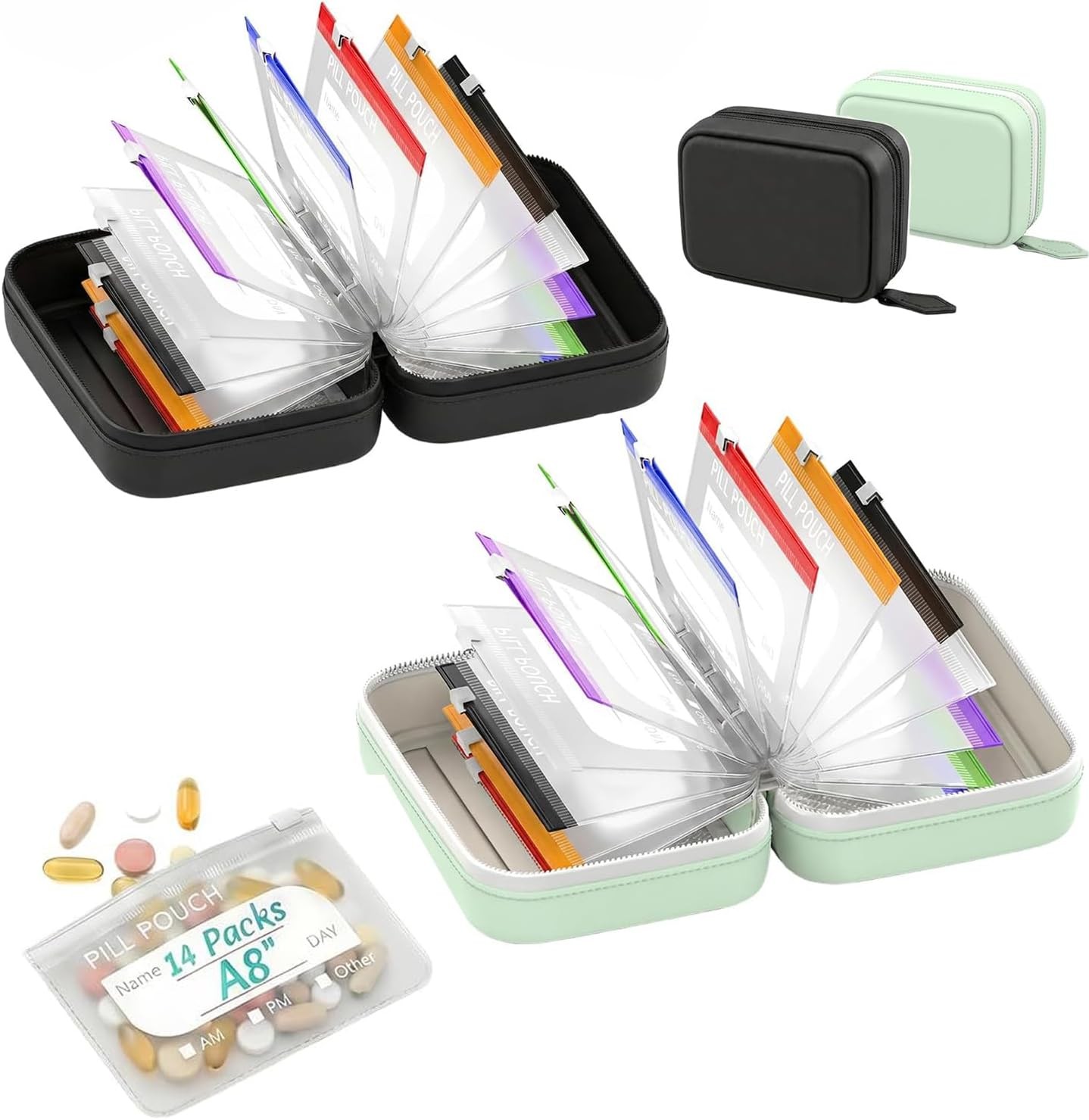 Pill Pouch Set Waterproof Travel Pill Organizer 14 Day Pill Pouches Portable