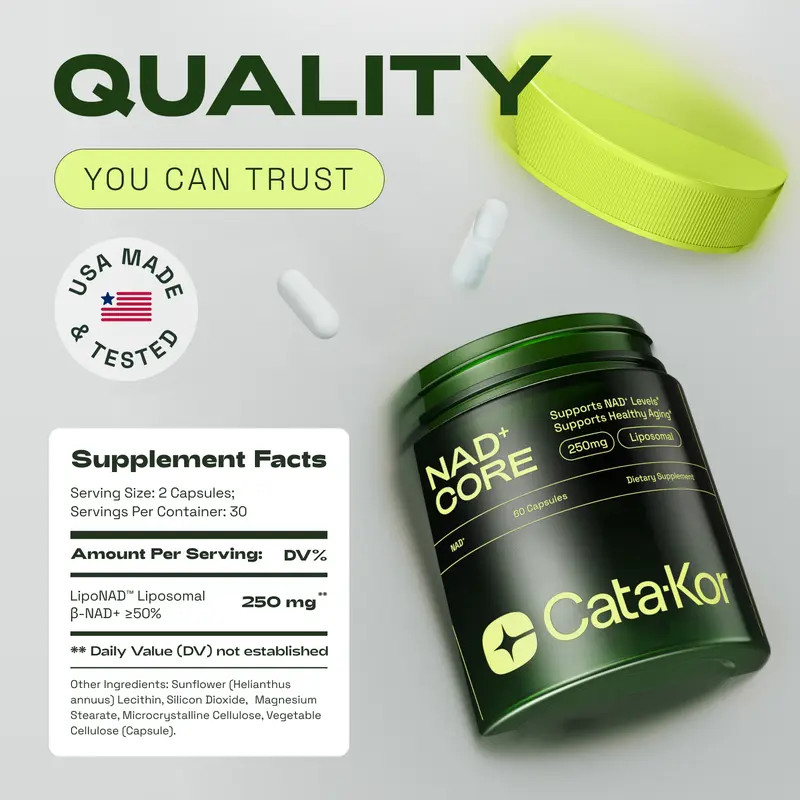 NAD+ Supplement 250mg Per Serving, 60 Capsules 30-Day Supply, Cata-Kor Advanced