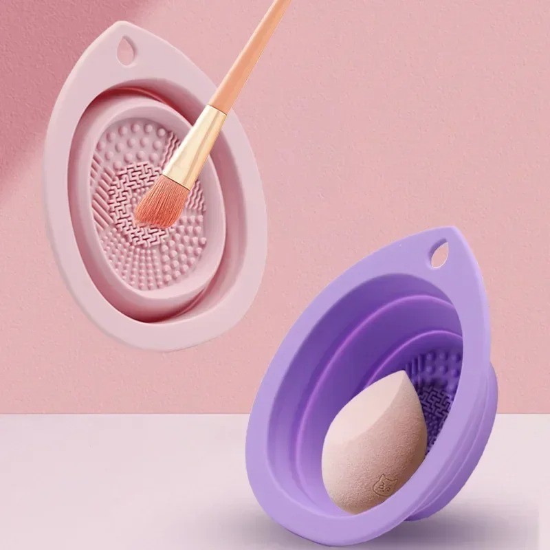 Silicone Makeup Brush Cleaner Foldable Cosmetic Washing Bowl Powder Puff Scrubbe