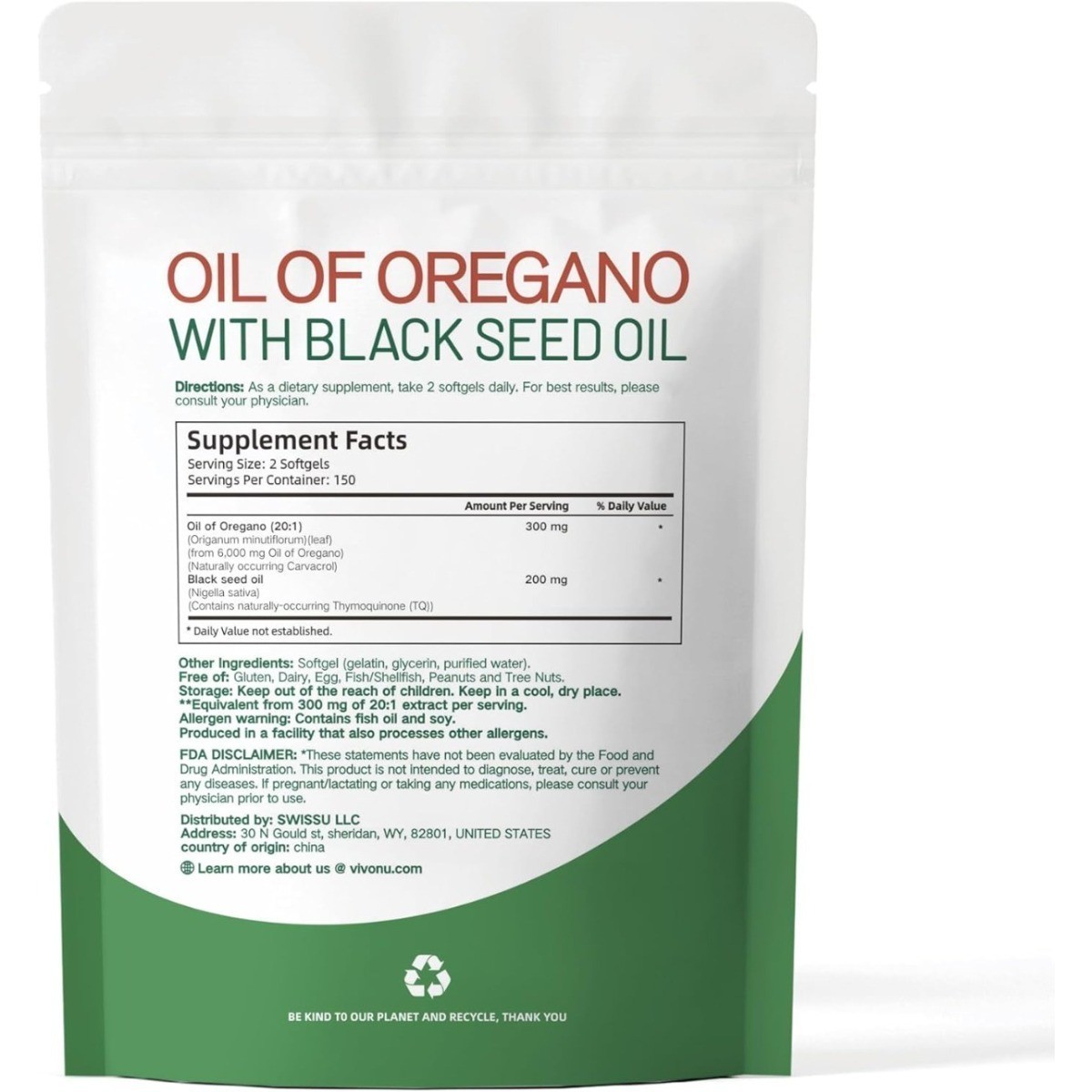 NEW VivoNu Oil of Oregano Capsules with Black Seed Oil Organic Oregano Softgels