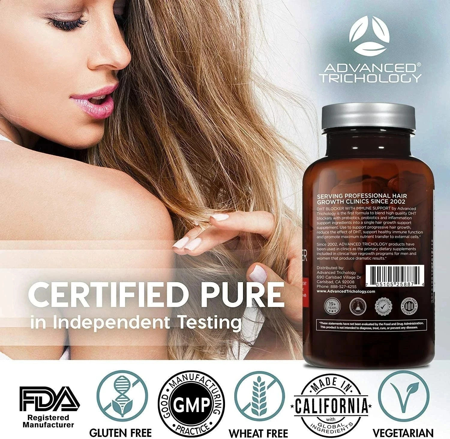 Advanced Trichology DHT Blocker – Hair Growth Supplement – 120 Capsules 3 pack