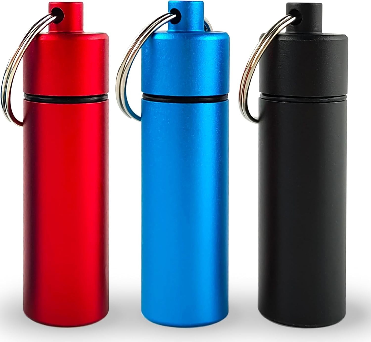 Keychain Medicine Pill Box Case Bottle Holder Waterproof Metal Container 3 Pcs