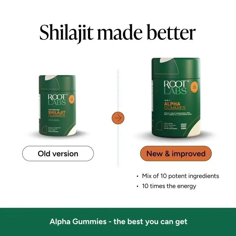 Root Labs 10-1 Alpha Gummies | 4000 mg Pure Shilajit with KSM-66 | 60 Gummies