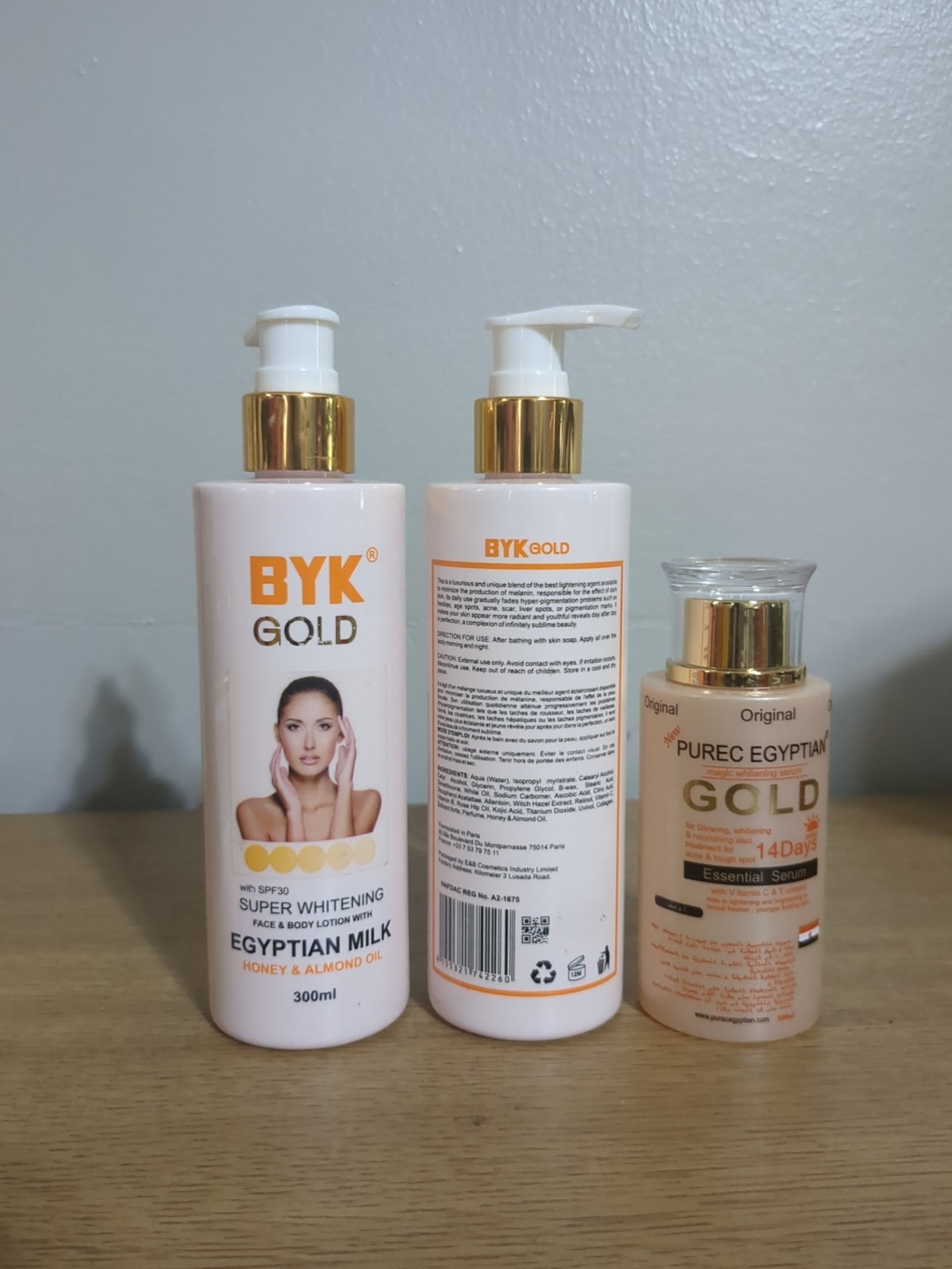 2pcs Byk Gold Egyptian Honey Almond Milk Face Body Serum, gold Vitamin C Serum
