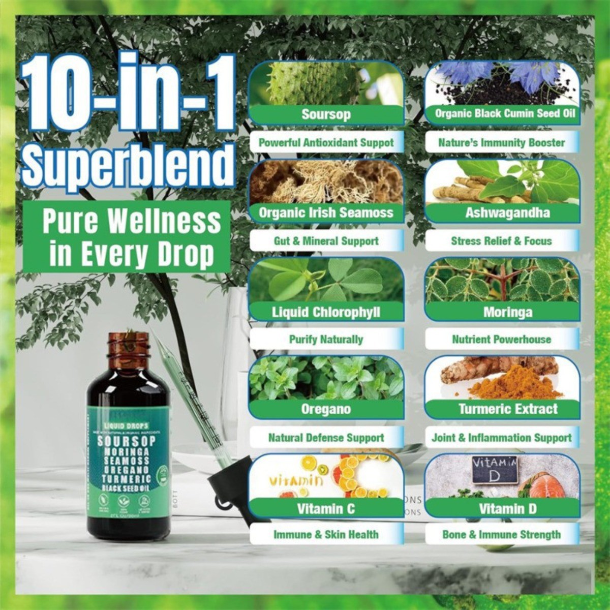Soursop Pure Liquid Drops – 10-in-1 Herbal Blend for Immune & Wellness Support