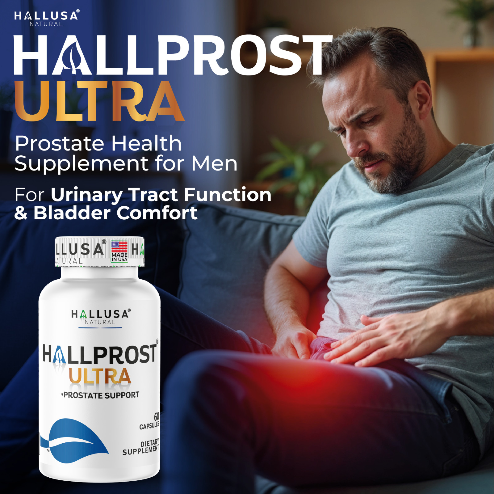 HALLPROST ULTRA – Inflamed Prostate, Urinary Support, Prostatitis – 120 Capsules