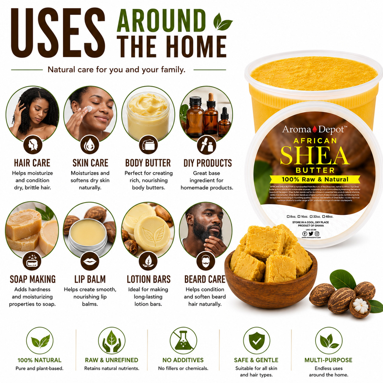 African Shea Butter 32 oz. / 2 lb Raw Yellow Shea Bulk Natural Organic Unrefined