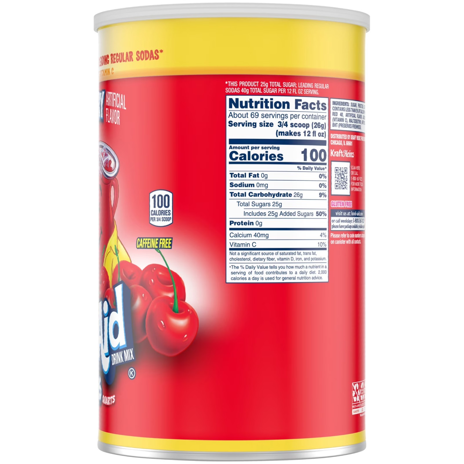 Kool-Aid Cherry Drink Mix Powder Sugar Sweetened Canister 63 oz Makes Many Drink