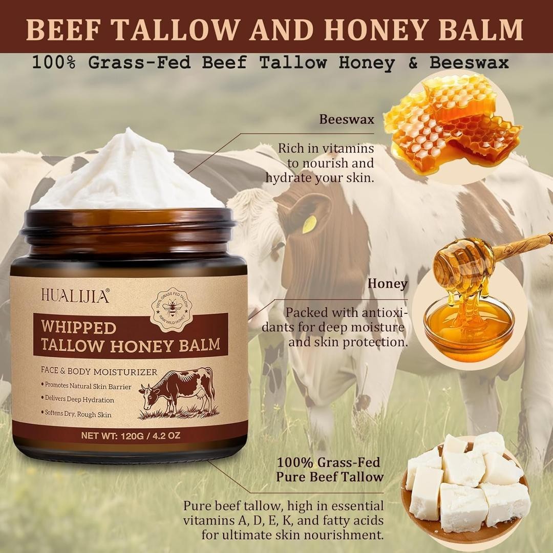 Organic Beef Tallow for Skin, Tallow and Honey Balm (4.2 Oz), Tallow Face Moistu