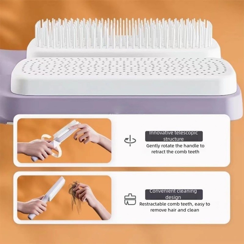 Self-Cleaning Hair Brush Rotating Handle Anti-Static Detangling Comb All Hair US