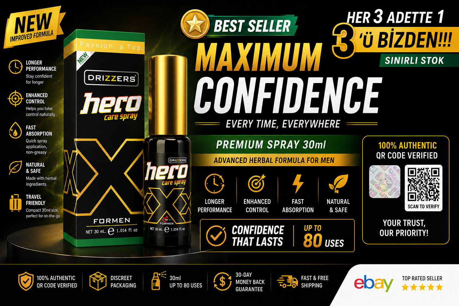 Drizzers Hero Care Spray for Men 30ml Premium Herbal Formula Best Seller