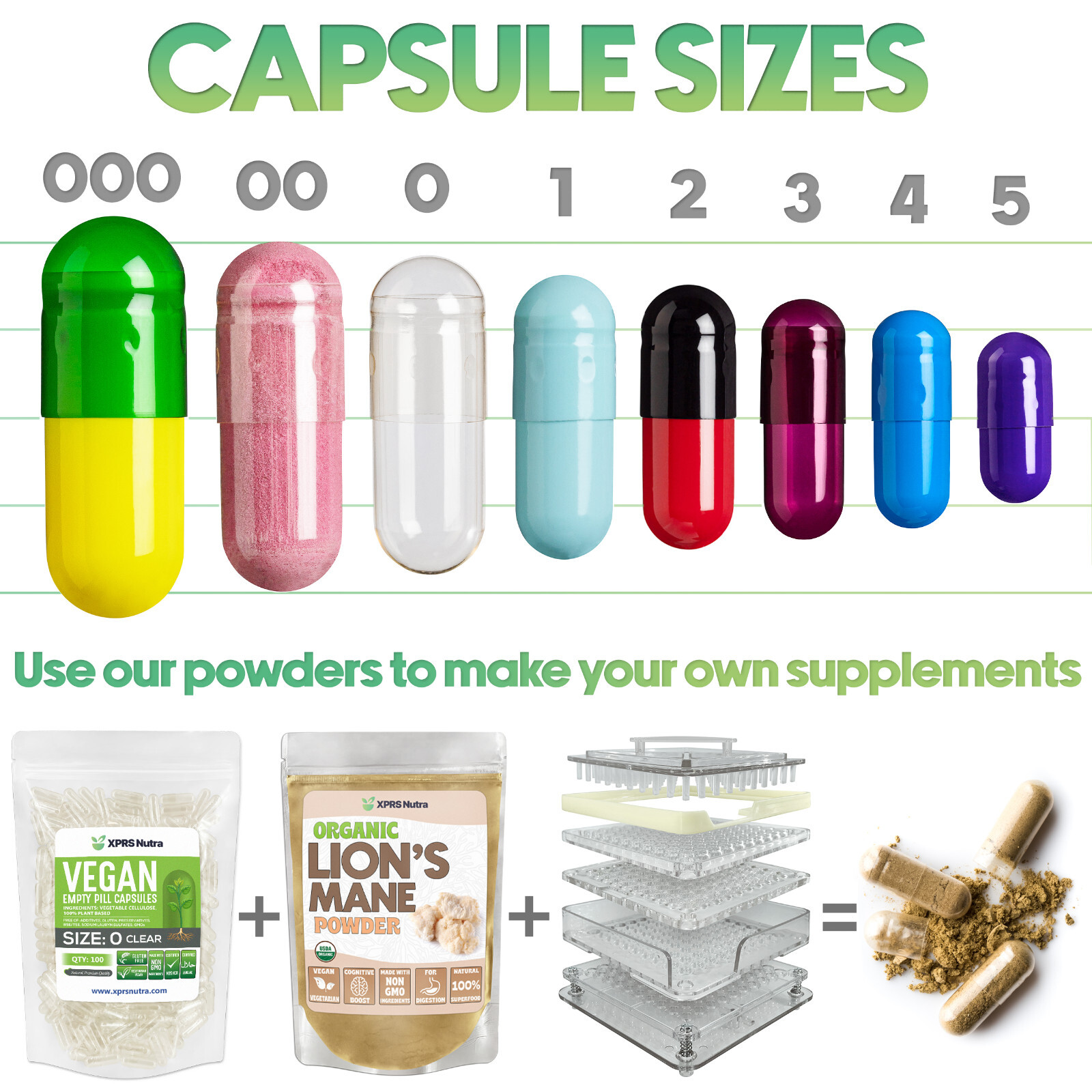 XPRS Nutra Size 000 Clear Empty Gelatin Capsules Gelcaps Pills