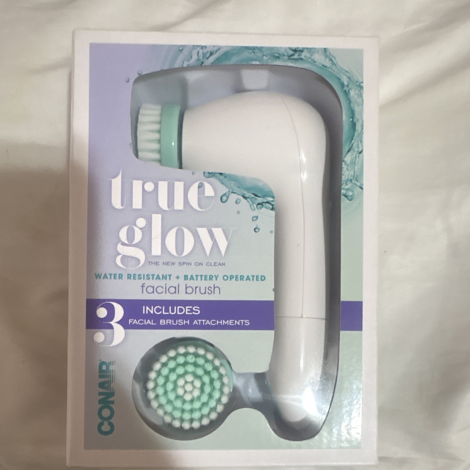 Conair True Glow Water Resistant Battery Facial Brush, 3 Attachments