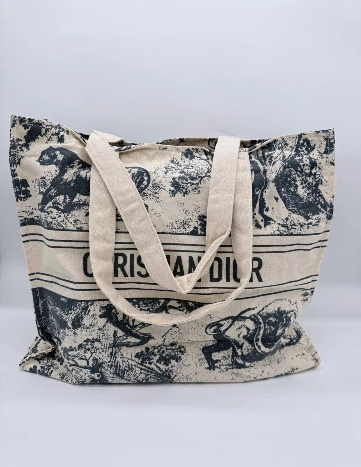 Exclusive GWP Black Beige Canvas Tote Bag fits DIOR Beauty Summer Beach Purse